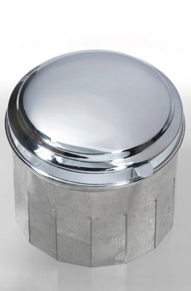 Putzkappe vernickelt glänzend mit Scharnier und Einmauerrahmen